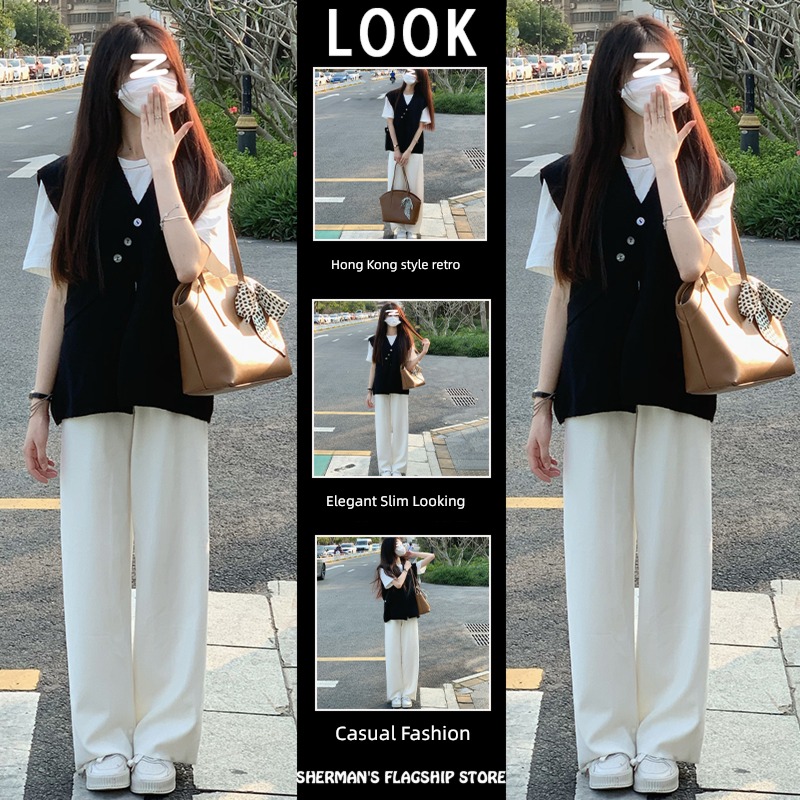 Internet celebrity girl student Fat mm Age reduction Show thin Bomb Street Wide leg pants