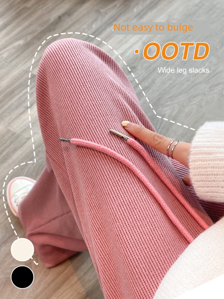 Pink Europe Cotton wool Wide leg pants female Autumn and winter easy Straight cylinder leisure time chenille  Plush thickening corduroy trousers