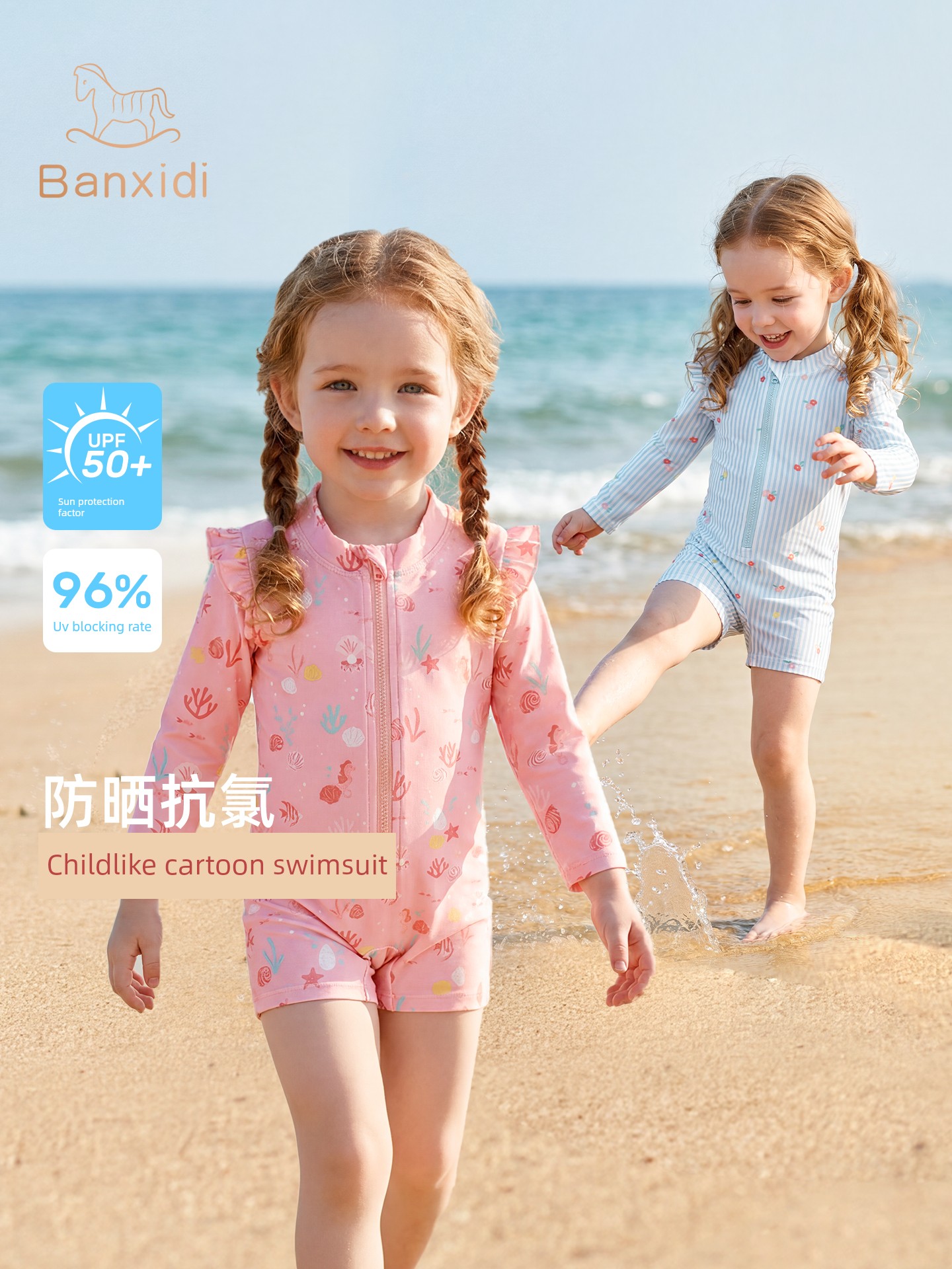 Banxidi Upf50+ Girls' Sun-Protective Swimsuit, Baby One-Piece Beautiful Long-Sleeved Swimsuit, Kidsren's Super Nice-Looking Swimsuit