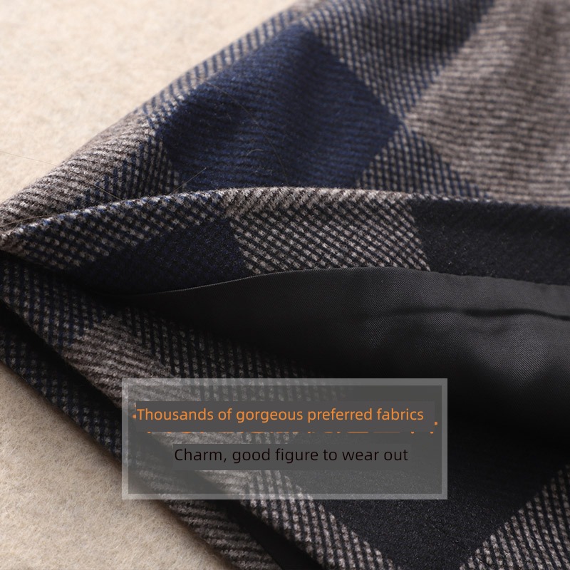 Wool lattice High waist A word Buttocks winter skirt
