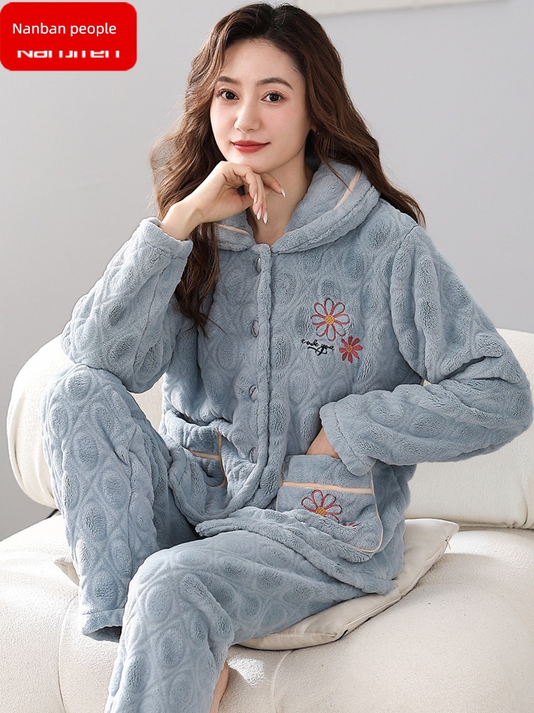 thickening female Flannel Winter money Big size leisure wear pajamas