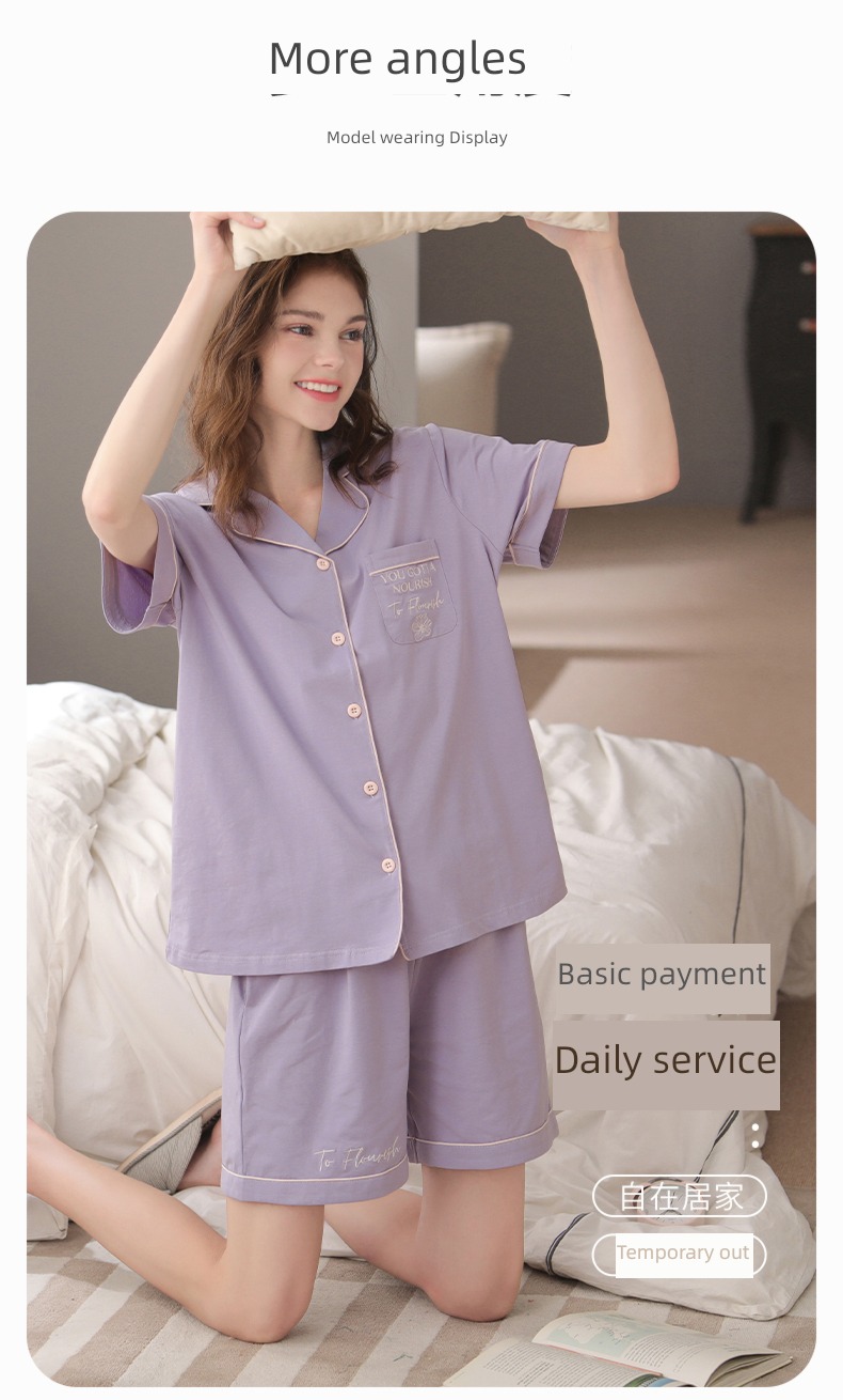 Finthen  female summer Cardigan Big size Cotton Short sleeve pajamas