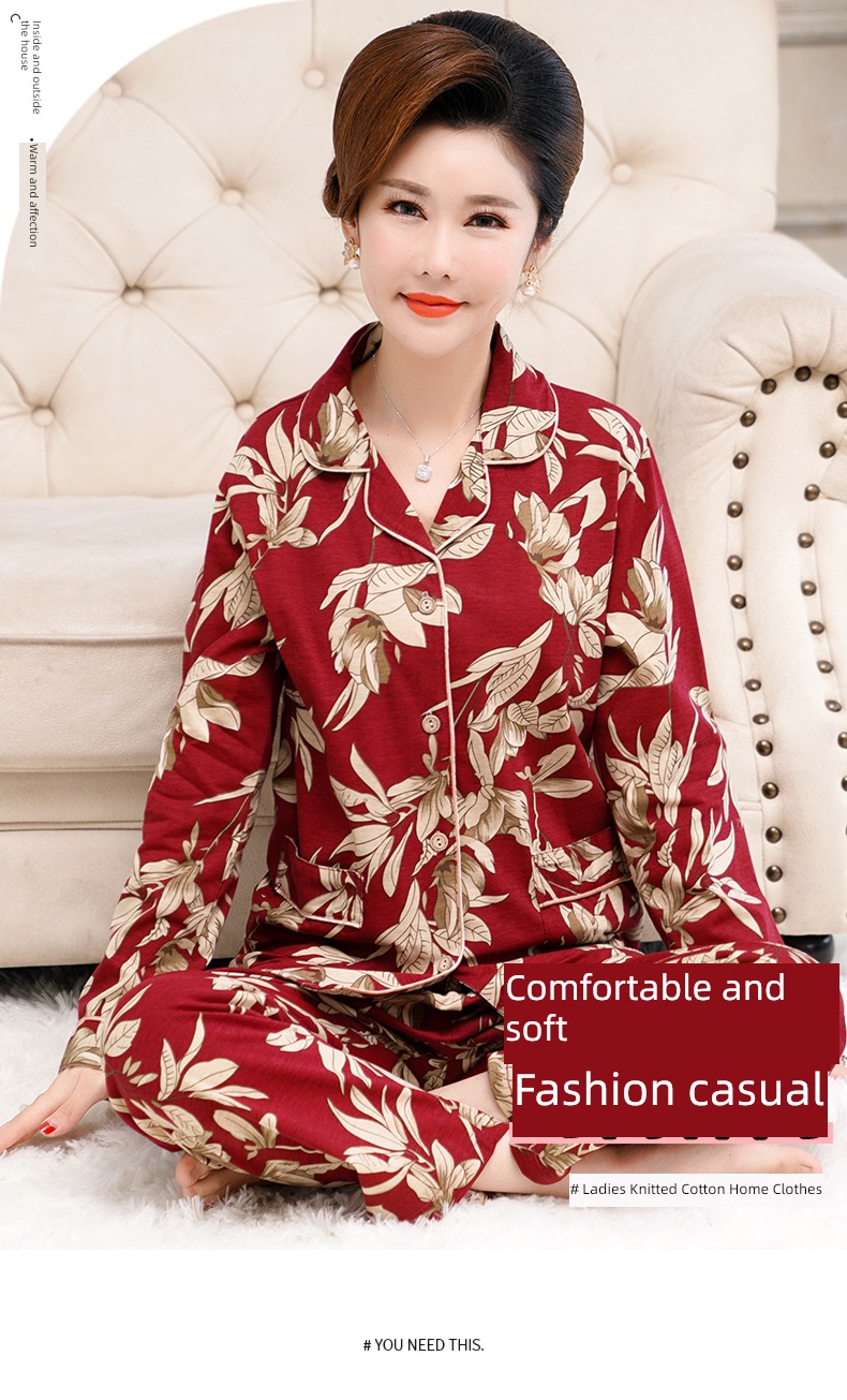 summer middle age mom Spring and Autumn Cotton mother-in-law pajamas