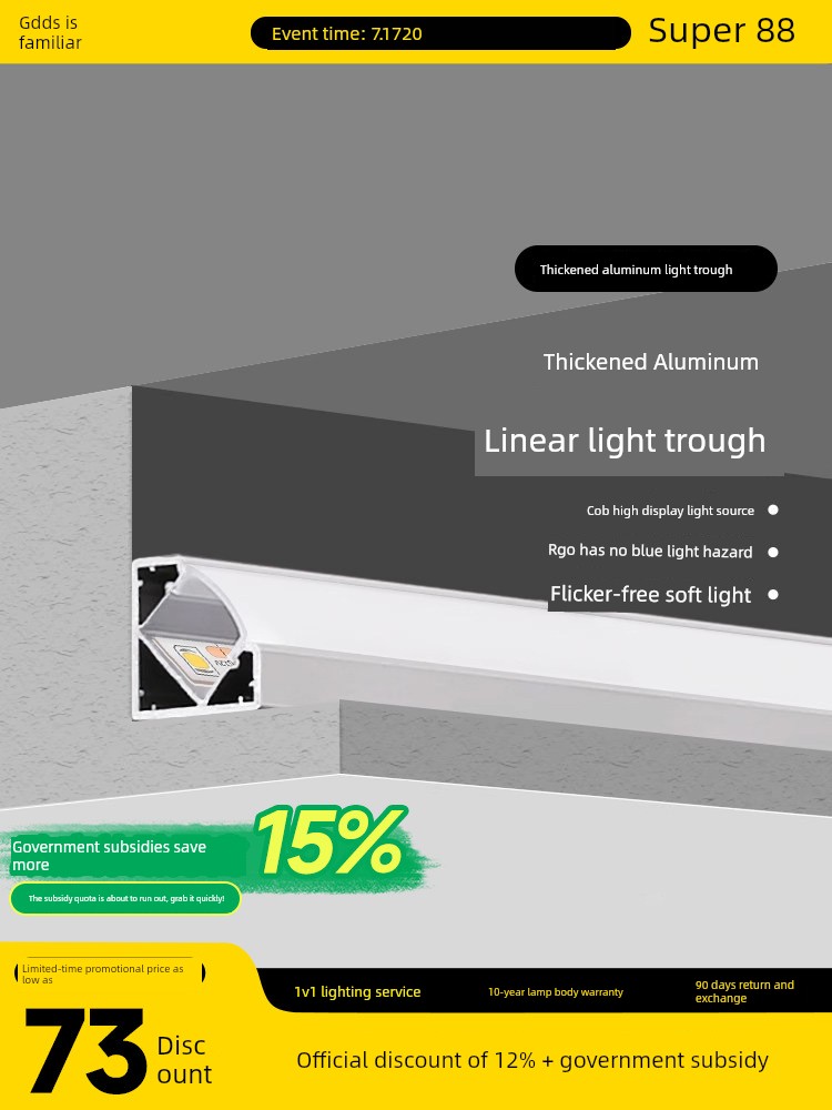Super Bright LED Light with Ceiling Reflective Groove Linear Light Bar Light Linear Light Aluminum Groove Light with Card Laminate Lamp