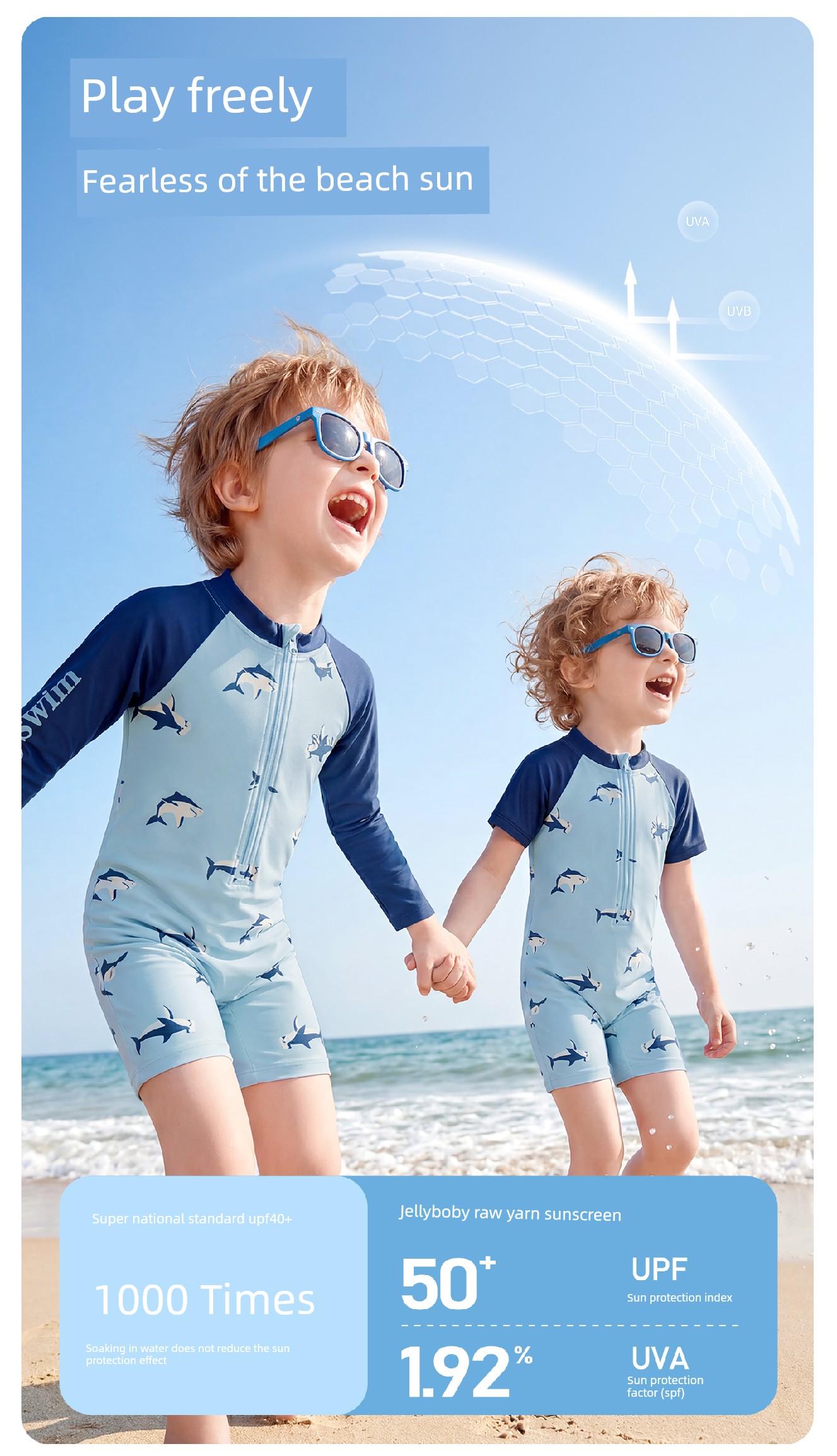 Quick-Drying Sun Protection Children's Separates Shark Long Sleeves Swimsuit — 11