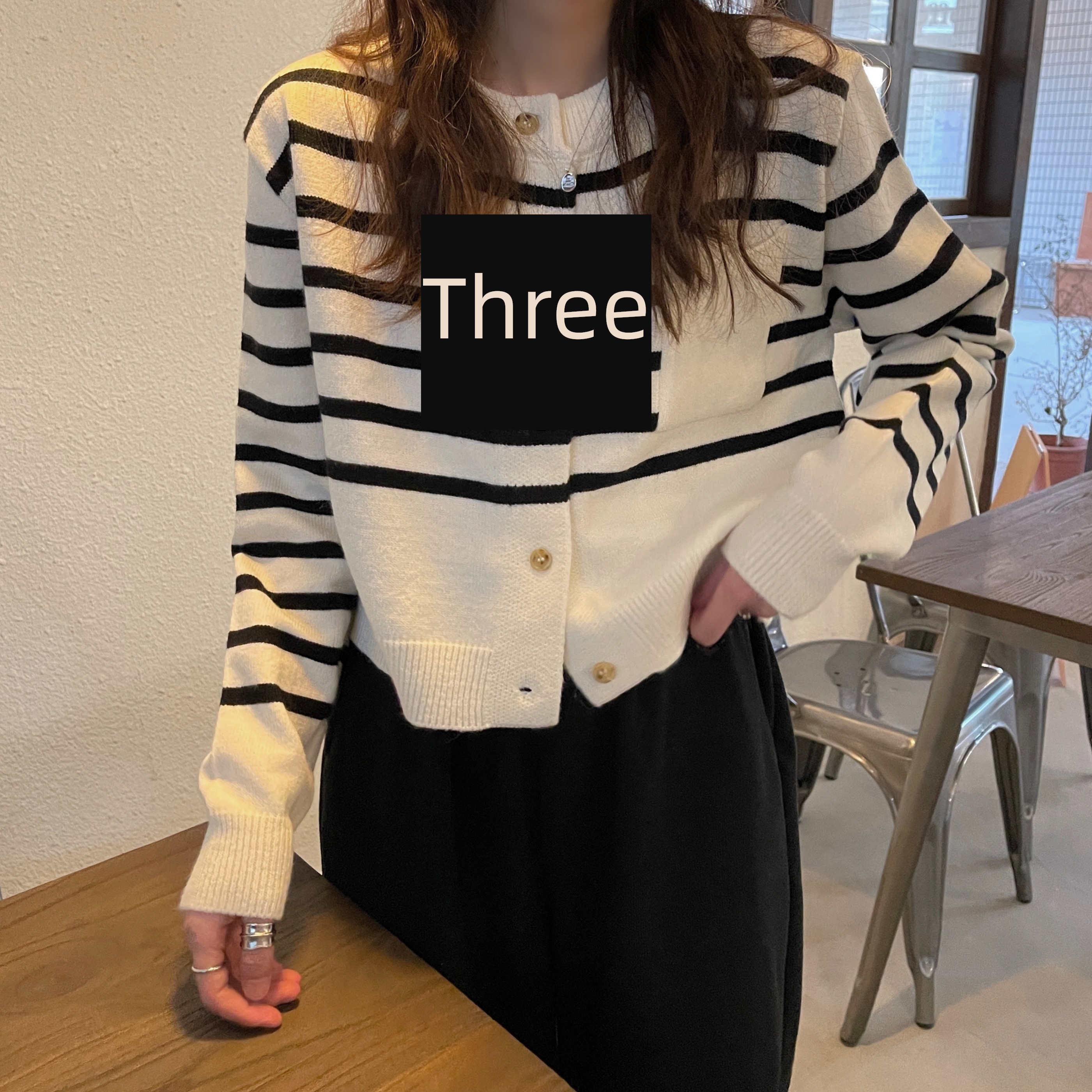 fashion Color matching Cashmere Round neck pocket knitting Cardigan