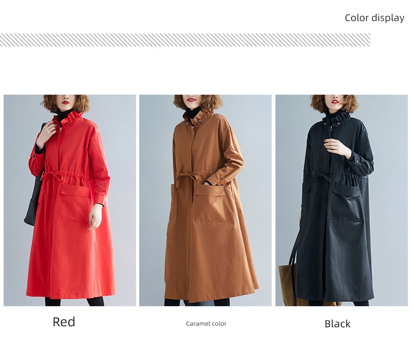 Foreign style Slightly fat Lotus leaf collar easy leisure time Windbreaker loose coat