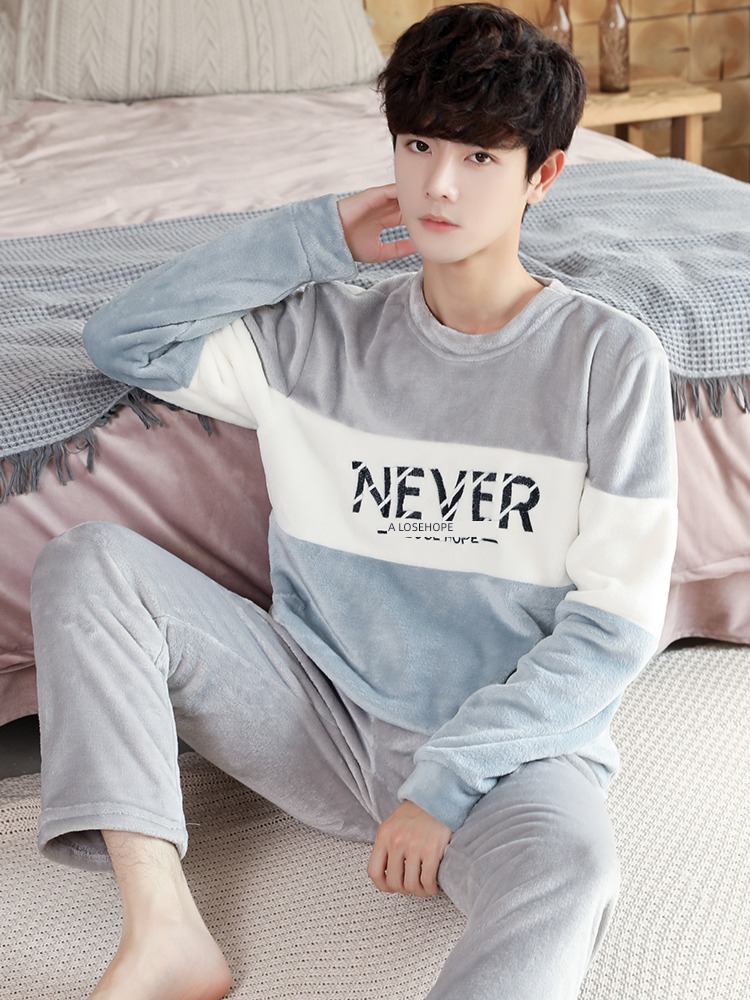 male thickening keep warm Flannel Condom Autumn and winter pajamas
