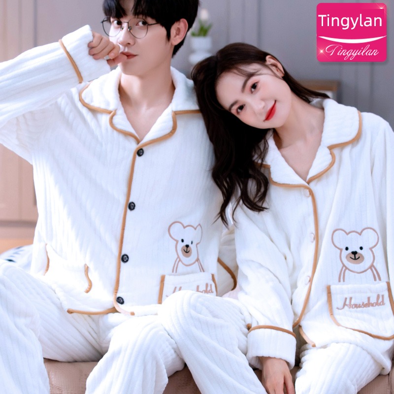 Internet celebrity men and women lovers Autumn and winter thickening Flannel pajamas