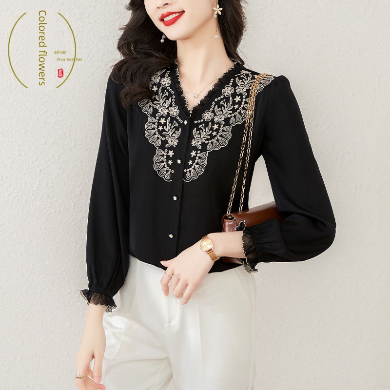 Long sleeve womanliness fungus Chiffon jacket Lace shirt