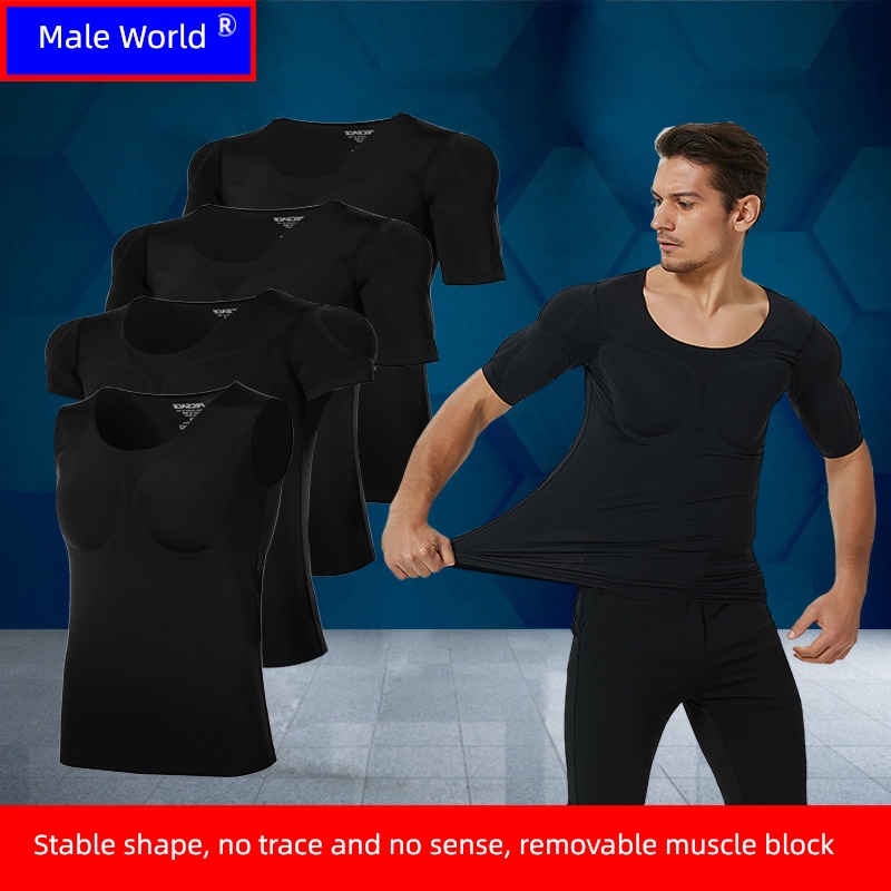 No trace invisible simulation Pectoral Broad shoulder man T-shirt