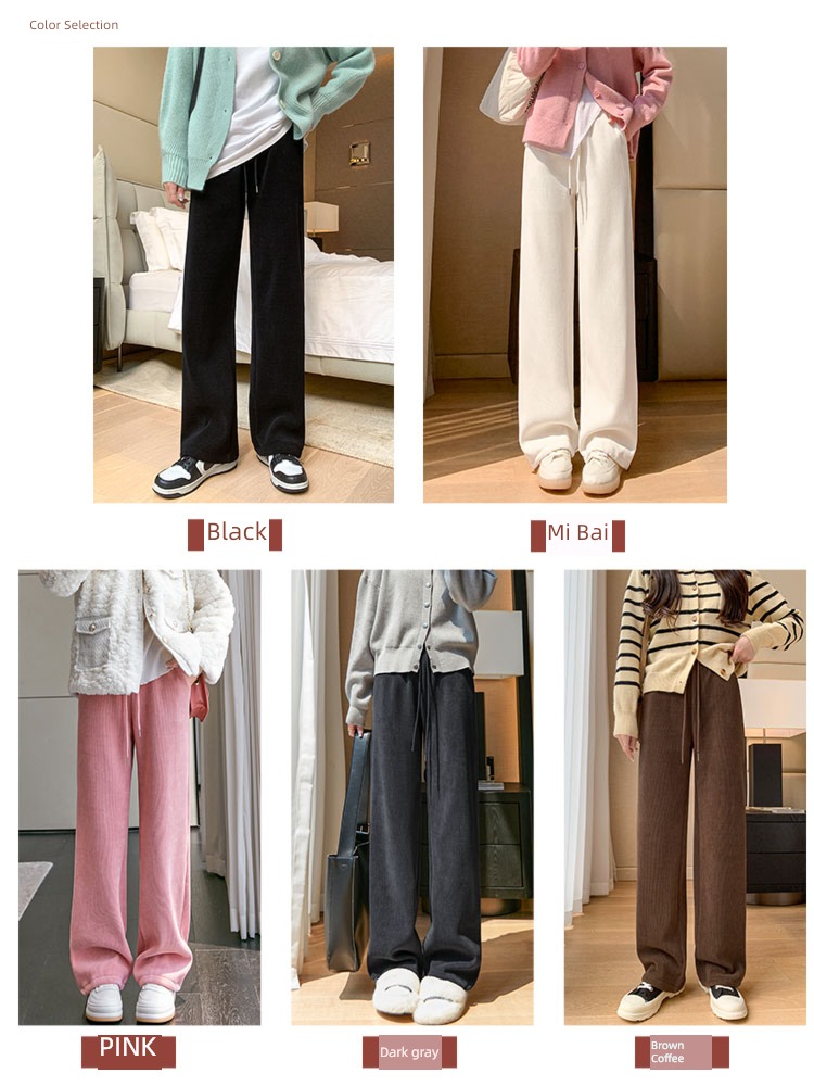 brown knitting Wide leg pants Women's trousers Autumn and winter thickening Plush Straight cylinder leisure time little chap Coffee Mopping trousers