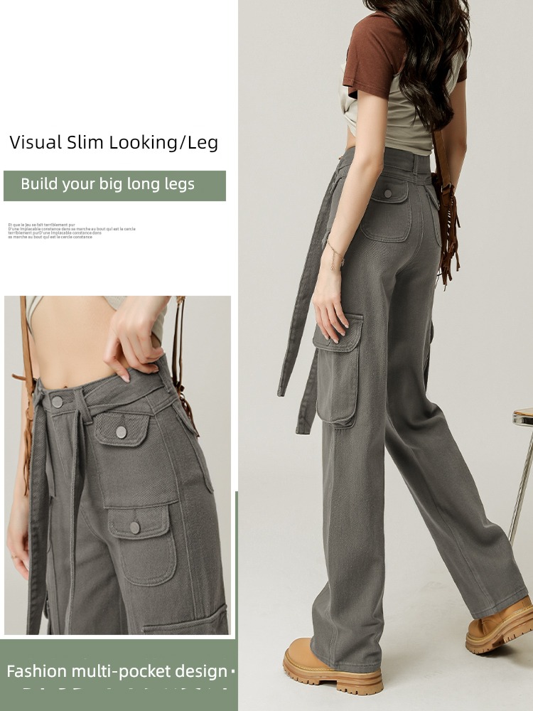 High waist Broad leg Retro leisure time female Autumn and winter Overalls