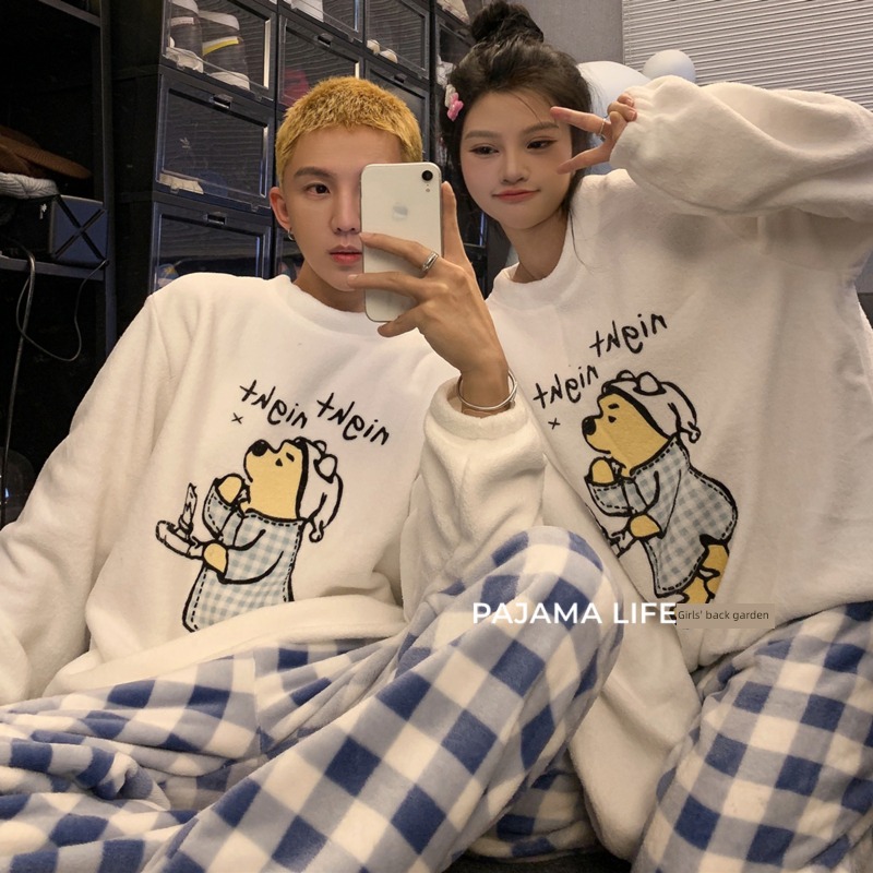 lovely Bear Women's money lattice Flannel lovers pajamas