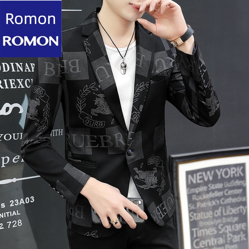 autumn Self-cultivation trend handsome printing leisure time man 's suit