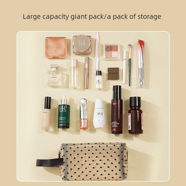 Mesh love storage bag for women portable makeup bag lipstick bag makeup bag large capacity travel toiletry bag
