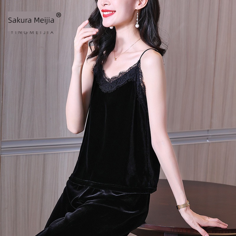 Yingmeijia black sexy V-collar Inner lap Lay a foundation real silk
