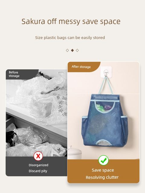 Garbage bag storage bag mesh bag kitchen plastic bag sorting artifact wall-mounted shopping bag storage bag storage bag hanging bag