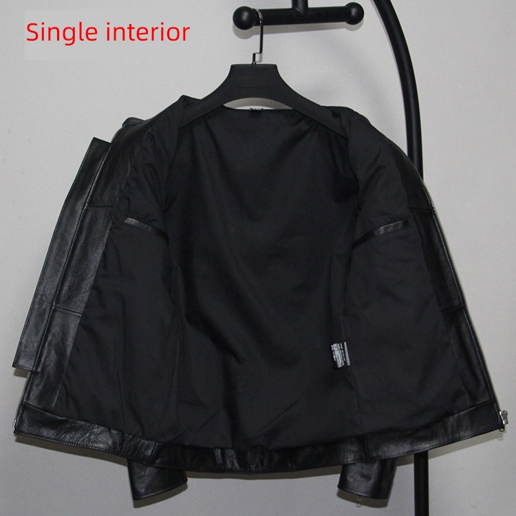 Cabbage price Self-cultivation stand collar Multiple pockets genuine leather leather clothing