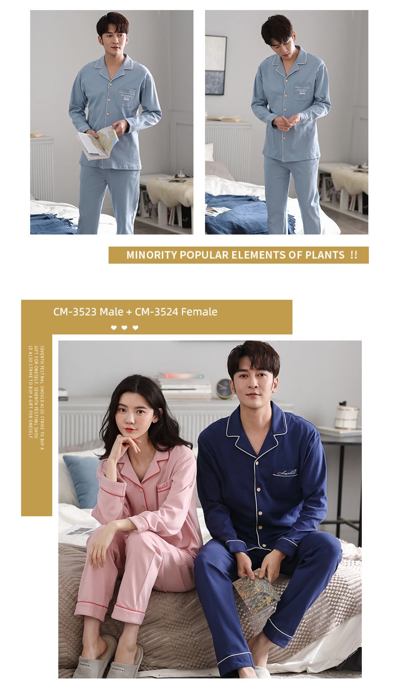 summer female Spring and Autumn Long sleeve man Cotton lovers pajamas