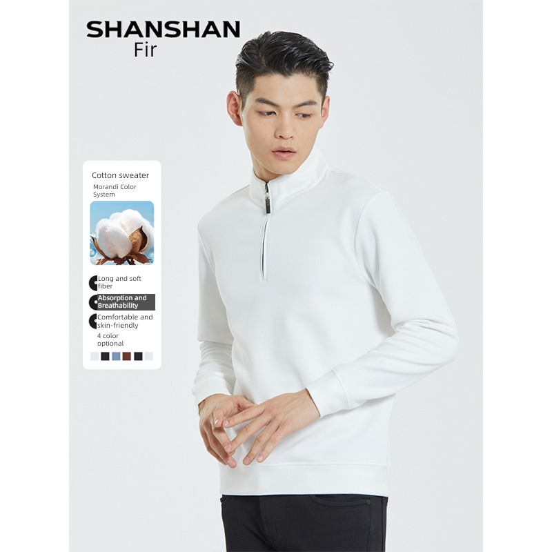 Chinese fir Cotton soft T-shirt leisure time Half high collar spring and autumn Sweater