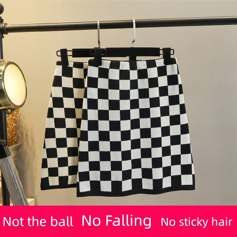 Big size Autumn and winter Chessboard knitting skirt