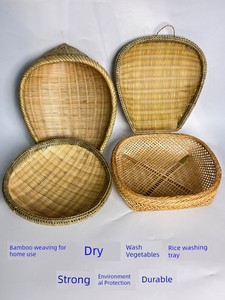 Bamboo Colander for Home Use, Round or Square, with Holes, Traditional Round Basket, Kitchen-Specific for Washing Rice,
