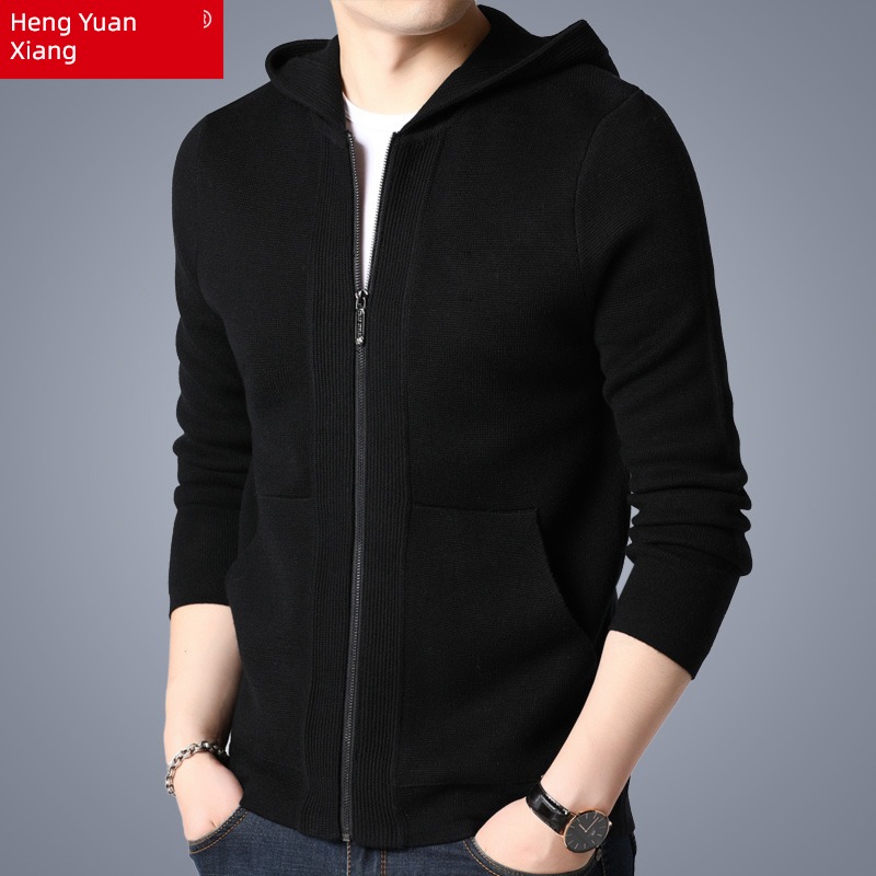 hyz  knitting wool Hooded leisure time man loose coat