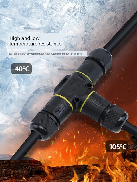 IP68 cable waterproof connector direct through tee T-wire waterproof connector split terminal room outdoor rainproof