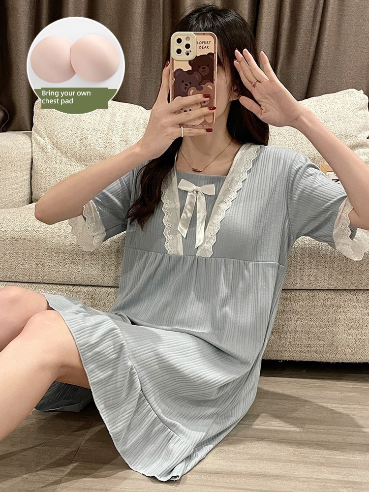With chest pad pure cotton Summer style Princess style Can be worn out Nightdress