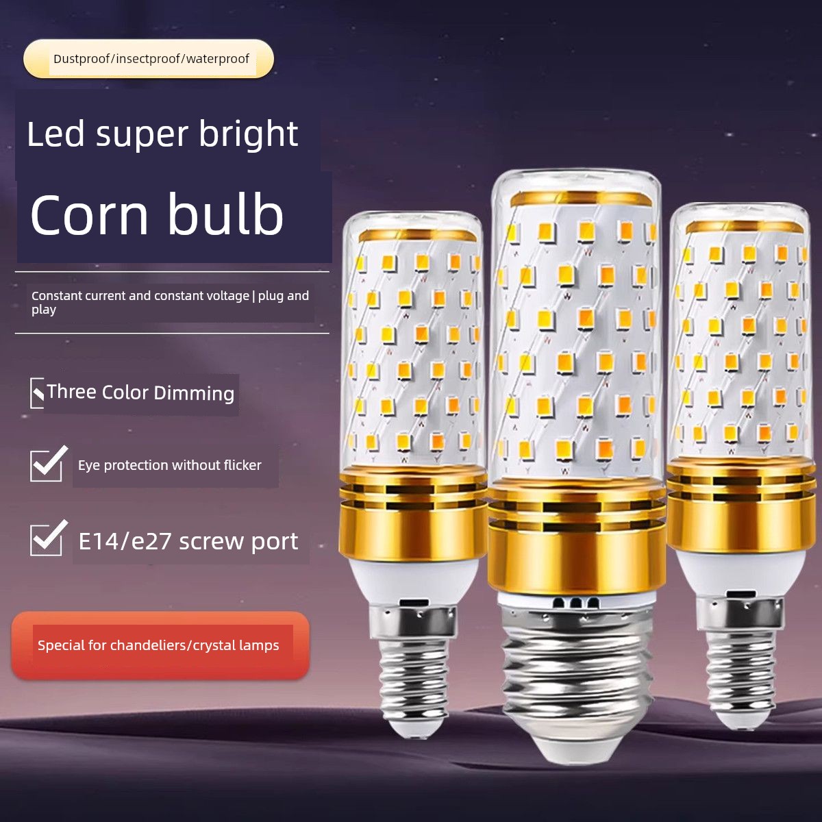 Philip Led Large and Small Screw Base Light Bulbs for Home Use, Energy-Saving, Ultra-Bright Led Corn Light Bulbs, Three-Color Changing, Specifically for Chandeliers