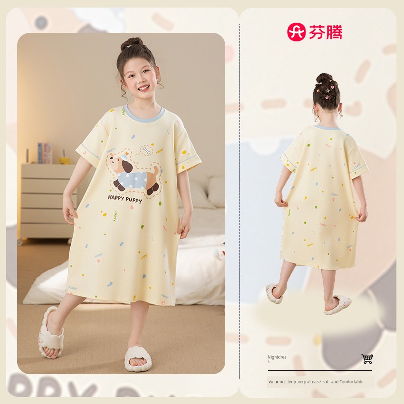 Fenteng Girls' Nightgown Pure Cotton Summer Style Princess Little Girl Kidsren's Pajamas Summer Home Wear Dress — 1