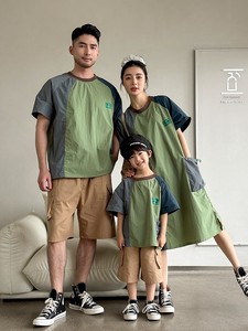 Korean Family Matching Outfits High-End Custom 2026 Summer Boys' Suits Patchwork Casual Outdoor Family Outfits Mother-Da