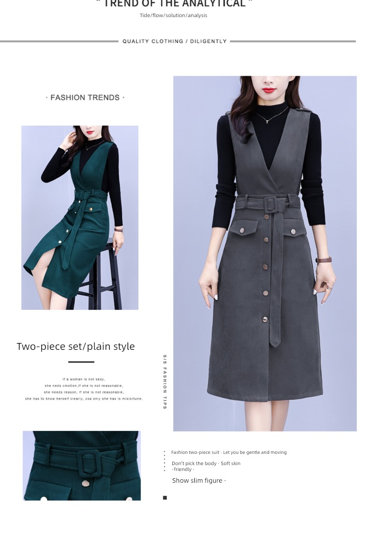 Autumn and winter Woolen cloth female temperament Two piece set Dress