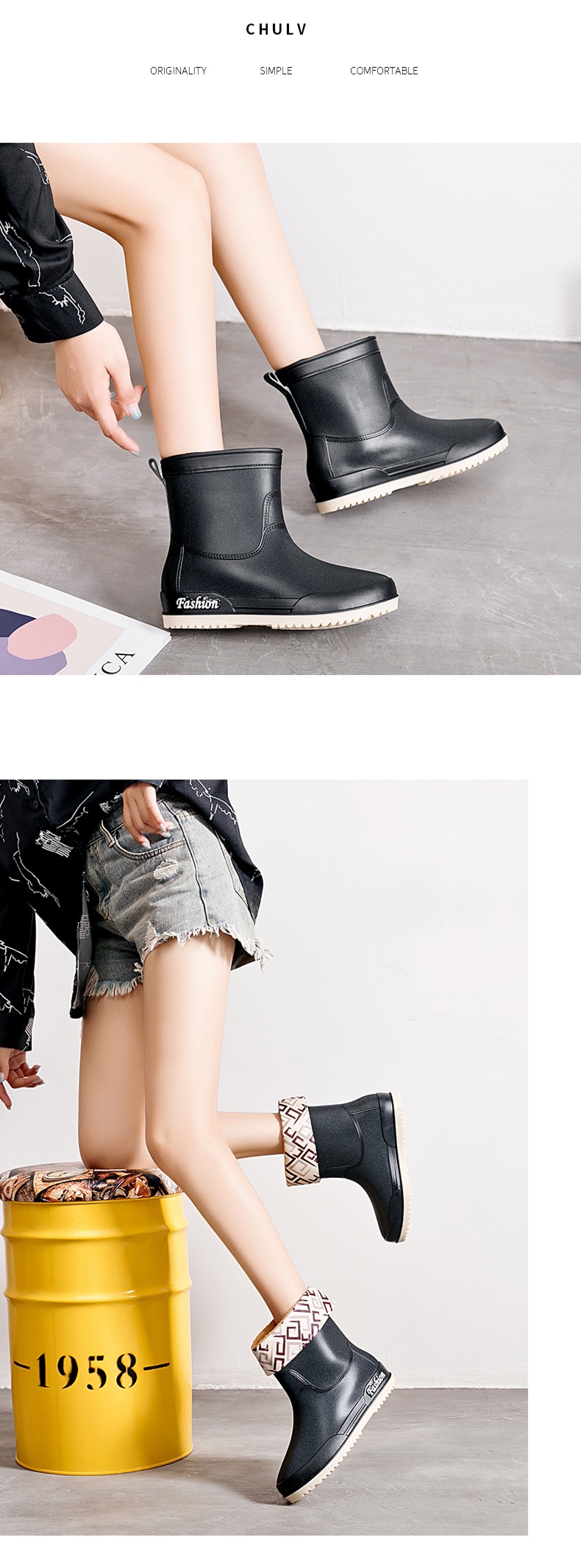 Women solar system Middle cylinder Plush Waterproof shoes kitchen Boots