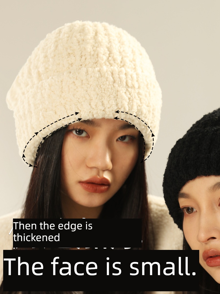 female Autumn and winter Off white Show a small face woolen hat