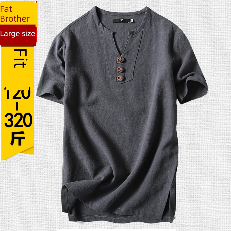 Big size Short sleeve Thin money the fat breathable Fat guy flax