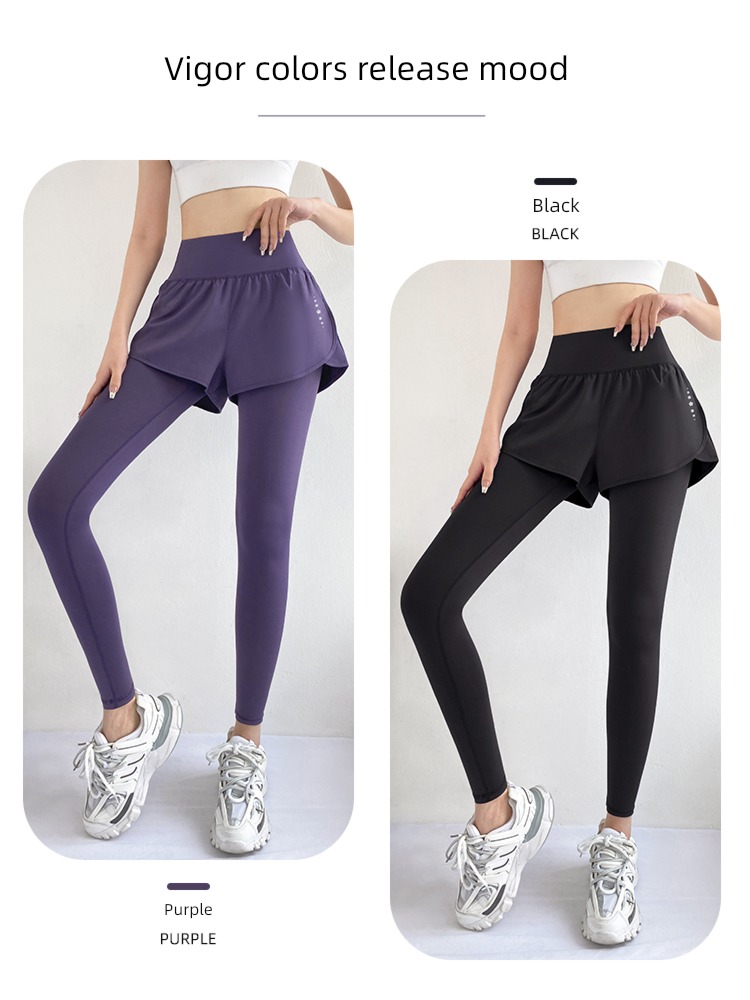 Fake two High waist Buttock lifting Show thin train Yoga Pants