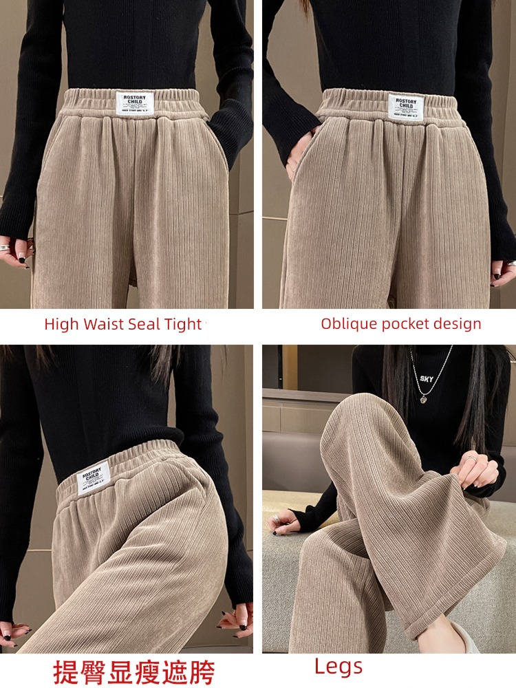 Lamb cashmere trousers female winter corduroy Wide leg pants female Autumn and winter 2022 new pattern Hot money chenille  Plush Women's trousers