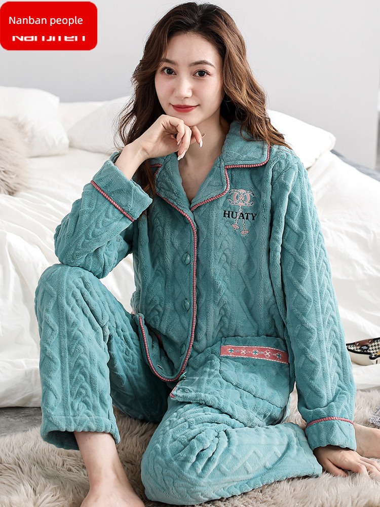 thickening female Flannel Winter money Big size leisure wear pajamas