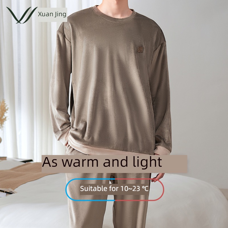 male Island velvet keep warm Spring and Autumn thickening Big size pajamas