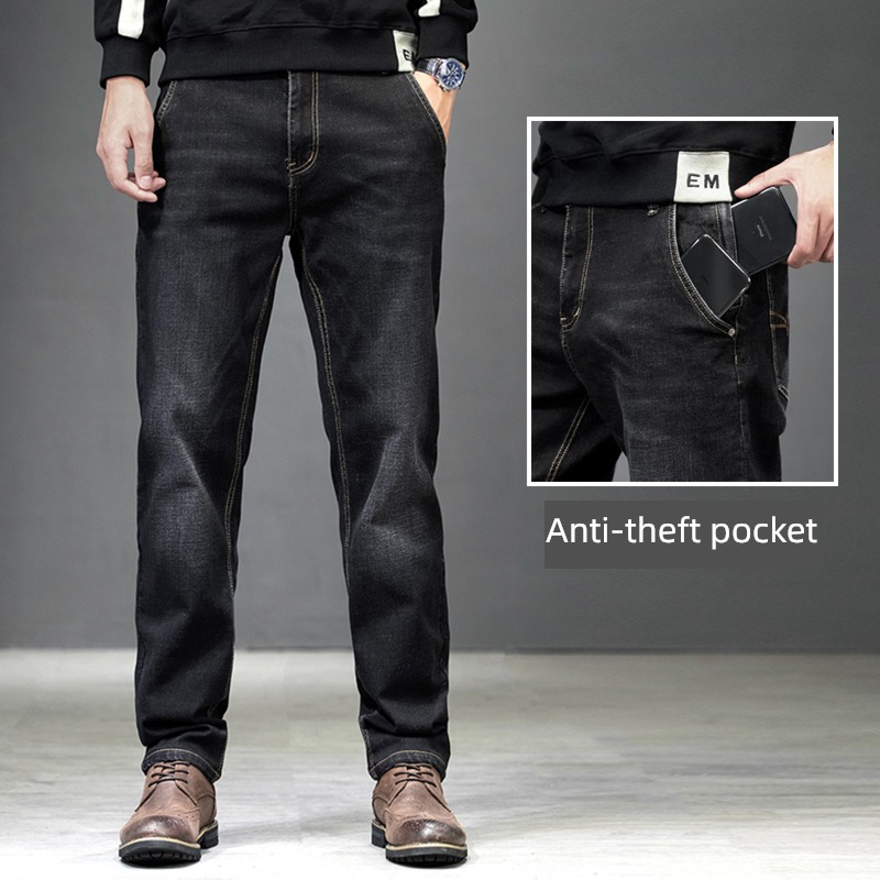 easy Straight cylinder winter middle age Big size Plush Jeans