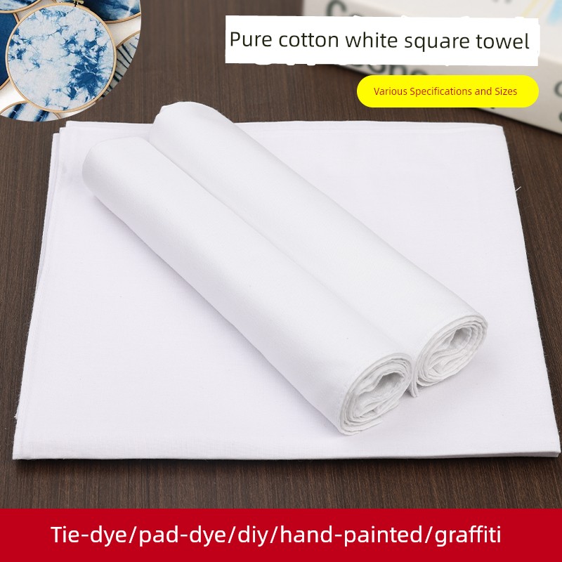 Tie-Dye Wax Dyeing, Plant Dyeing, Rubbing Dyeing, Pure Cotton White Cloth, Tie-Dye Rubbing Print Small Square Towel, Handmade DIY Practice Fabric