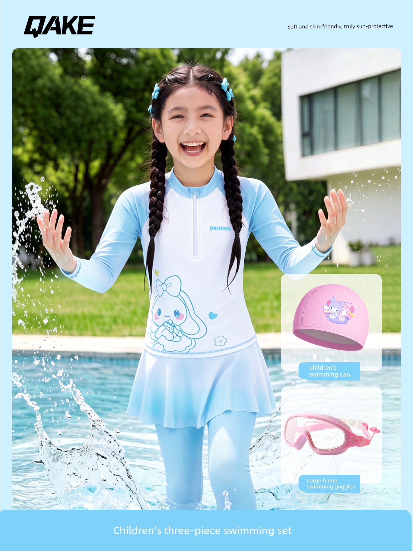 Children's Swimsuit Girls' Long-Sleeved Long-Pants Split Sun-Protective Quick-Dry Skin-Friendly High-Elastic Hot Spring Vacation Training Swimming Set — 8