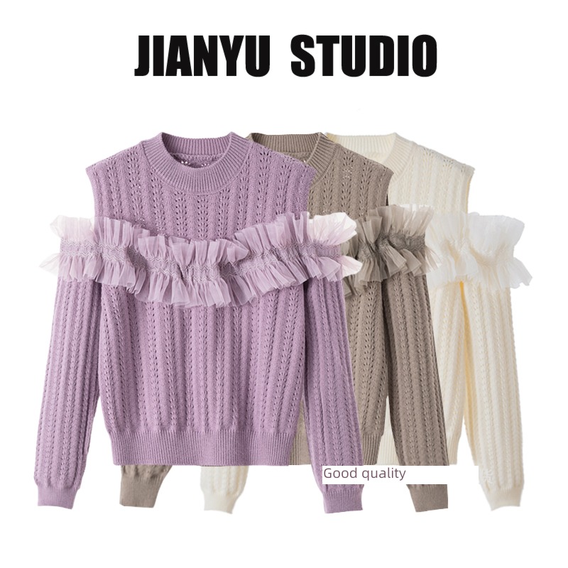 JIANYU Sense of design Round neck Splicing Ruffles Gauze