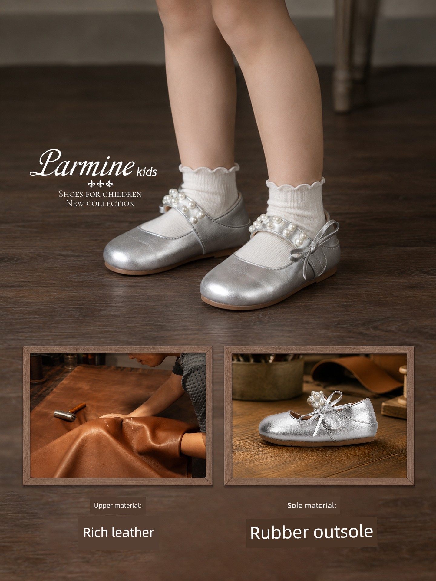 Genuine Leather Girls' Leather Shoes, Stylish New Spring and Autumn Models, Simple Indoor Pearl Princess Shoes for Kindergarten Toddlers — 3