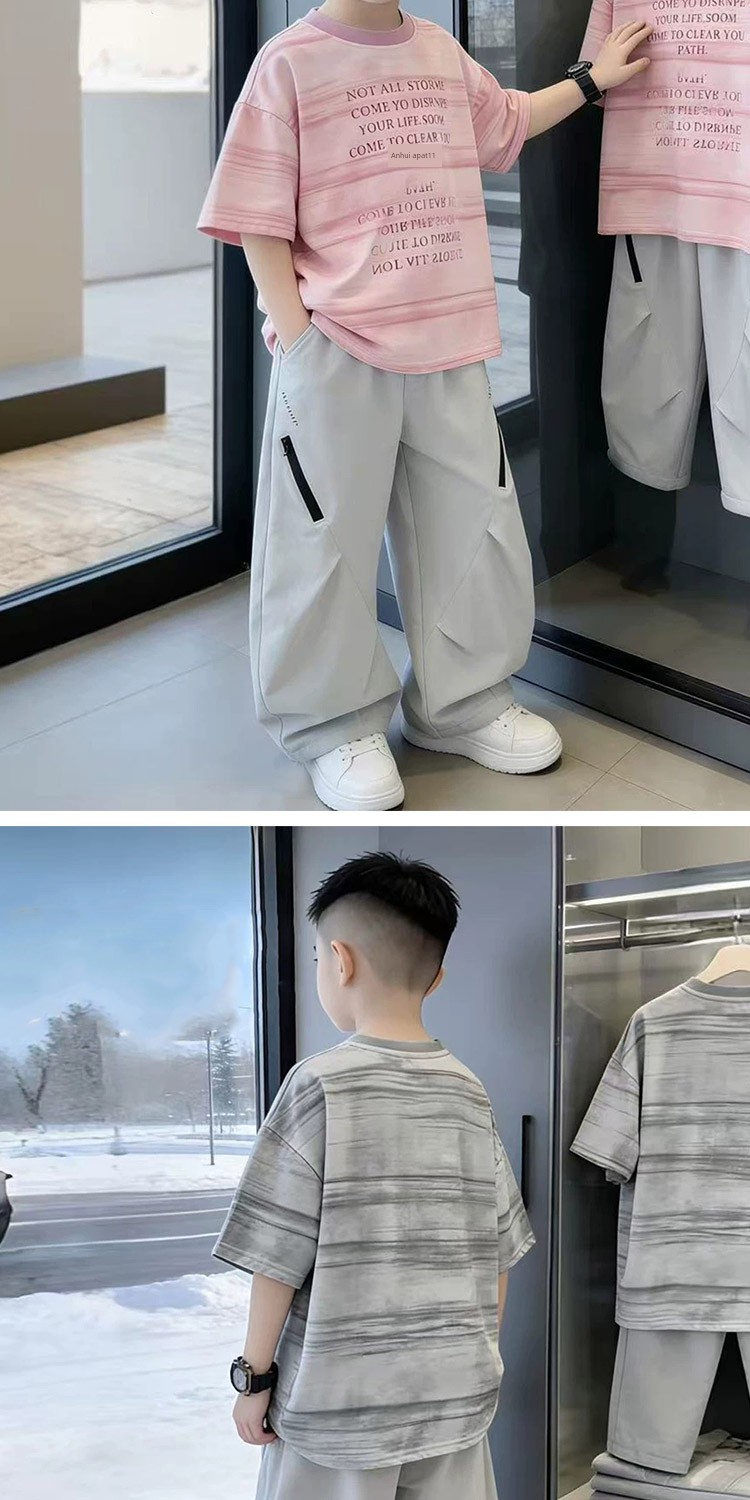 Boys' Short-Sleeve T-Shirt Set 2026 New Trendy Street Style Cool Children's Summer Outfit Boys' Clothing Big Kids Summer Two-Piece Set — 6