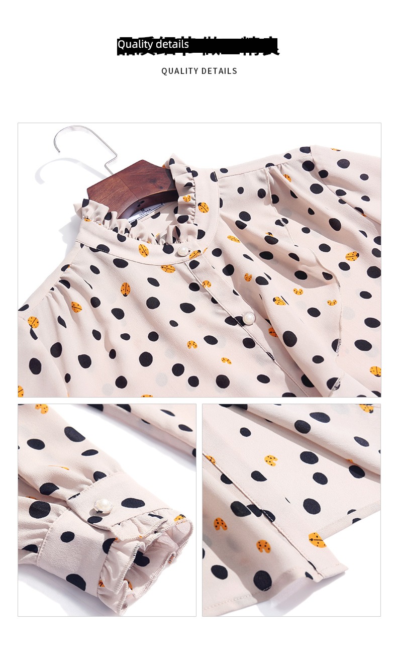Age reduction 2022 autumn Long sleeve temperament Wave point shirt