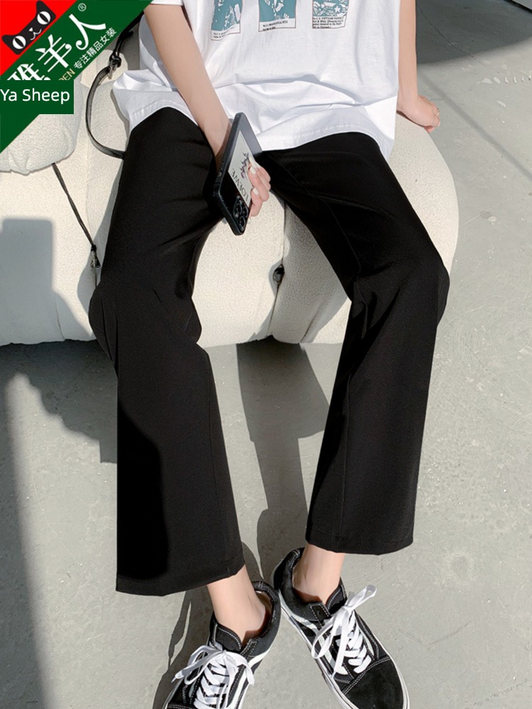 High waist Straight cylinder trousers Show thin black leisure time suit