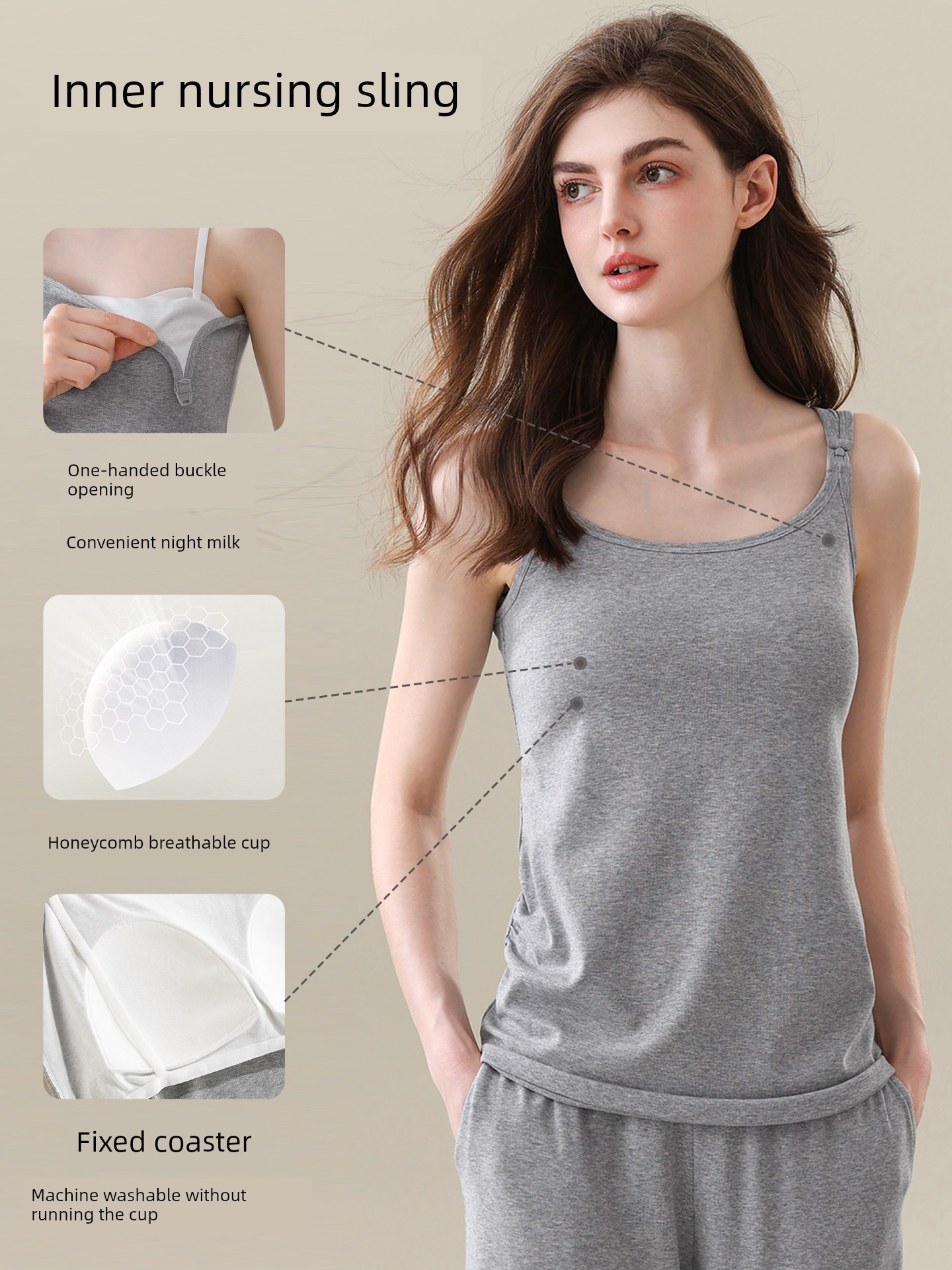 Maternity Pajamas with Breast Pads, Modal Nursing Sleepwear, Postpartum Breastfeeding Mother and Baby Loungewear Set — 4